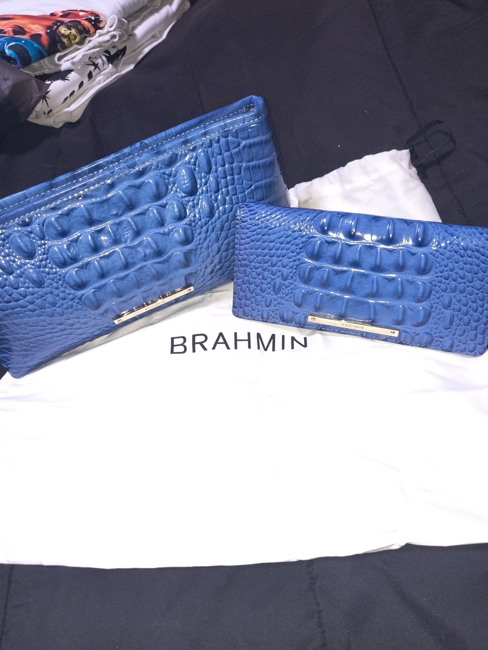Brahmin Royal Blue Croc-Embossed Clutch with Wallet Set